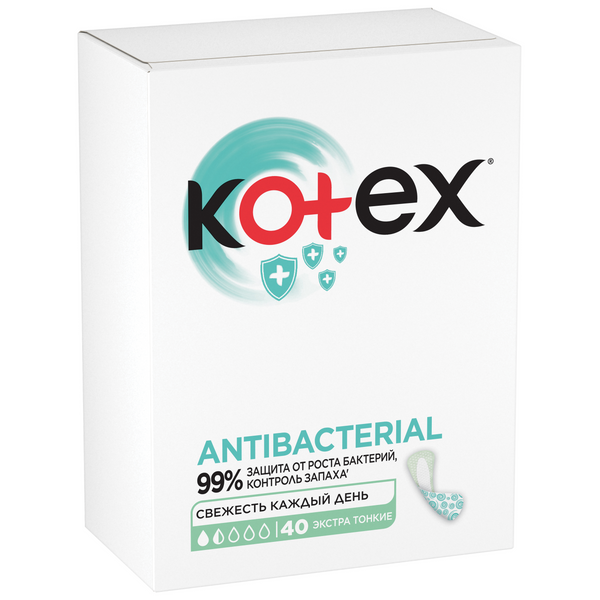 Изображение товара Прокладки ежедневные Kotex Антибактериальные экстратонкие №40 Прокладки ежедневные Kotex Антибактериальные экстратонкие №40 фотография