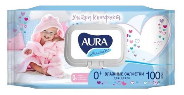 Изображение товара Aura влажные салфетки для детей Ультра Комфорт с алоэ и витамином E с клапаном 100шт Aura влажные салфетки для детей Ультра Комфорт с алоэ и витамином E с клапаном 100шт фотография